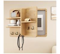 GAOXIAO Electric Meter Box Cover, Indoor Fuse Box Cover with Hooks, Solid Wood Electrical Panel Cover and Breaker with Shelf for Entrance Corridor, Hide Electrical Panel Light wood 60x50cm