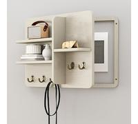 GAOXIAO Electric Meter Box Cover, Indoor Fuse Box Cover with Hooks, Solid Wood Electrical Panel Cover with Shelf for Entrance Corridor, Hide Electrical Panel Non-cracking Offwhite 55x45cm