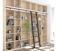 GAOXIONG Black Hook on Rolling Library Ladder Track/Rail 4ft-28ft, Retractable Rolling Ladder Hardware Library Sliding Ladder Hardware Kit System(No Ladder), Floor Rollers with Brake(Size:20ft/6.1m