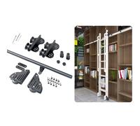GAOXIONG Library Ladder Hardware Rustic Black Round Tube Sliding Library Hardware Rolling Full Set Track Kit(No Ladder), Floor Roller with Brake (Size : 20ft/600cm track kit)