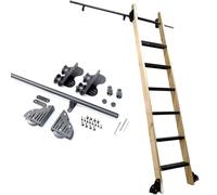 GAOXIONG Sliding Barn Door Hardware Kit, 100-600cm Retractable Rolling Library Mobile Ladder Tracks with Floor Roller Wheels for Home Indoor, Black(13ft/400cm Track kit)