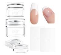 GAOY French Tip Stamp, 6Pcs Nail Art Stamper Kit, Soft Clear Silicone Round & Square Jelly Stamper, Nail Scrapers and Replacement Heads for French Manicure Home DIY & Salon Use