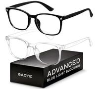 Blue Light Blocking Glasses 2 Pack Square Fake Glasses Computer Game Glasses Blue Blocker Glasses for Women Men, Black and transparent, M