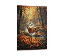 GAOYUCHUN 3d Fall Forest with Deer Canvas for Home Decor Home Decor Wall Decor Paintings Pictures Artwork Print Home Decor 08x12inch(20x30cm)