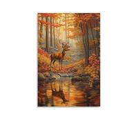GAOYUCHUN 3d Fall Forest with Deer Canvas for Home Decor Modern Bathroom Office for Bathroom Living Room Bedroom for Bedroom Kitchen Home Decor 16x24inch(40x60cm)