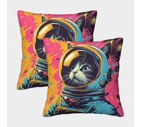 GAOYUCHUN 3D Printed Astronaut Cat Square Pillowcases Square Throw Pillow Garden Cushion Super Soft Pack of 2 for Sofa Couch Bed 45x45cm