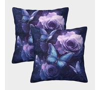 GAOYUCHUN 3D Printed Butterflies And Purple Roses Square Pillowcases Pillow Case Cushion Decorative Super Soft Pack of 2 for Home Couch Sofa Decorative, Gifts 45x45cm