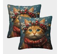 GAOYUCHUN 3D Printed Christmas Cats Square Pillowcases Square Throw Pillow Garden Cushion Super Soft Pack of 2 for Sofa Couch Bed 50x50cm