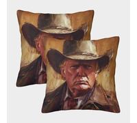 GAOYUCHUN 3D Printed Cowboy Trump Square Pillowcases Pillow Case Cushion Garden Cushion Super Soft Pack of 2 Home Decor for Sofa Bedroom 50x50cm