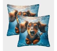 GAOYUCHUN 3D Printed Dachshund Square Pillowcases Square Throw Pillow Garden Cushion Super Soft Pack of 2 Home Decor for Sofa Bedroom 45x45cm