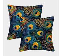 GAOYUCHUN 3D Printed Peacock Feather Square Pillowcases Square Throw Pillow Garden Cushion Super Soft Pack of 2 for Home Couch Sofa Decorative, Gifts 50x50cm