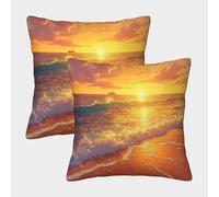 GAOYUCHUN 3D Printed Sunset on The Beach Throw Pillow Covers Square Cushion Cover Garden Cushion Super Soft Pack of 2 for Home Couch Sofa Decorative, Gifts 45x45cm
