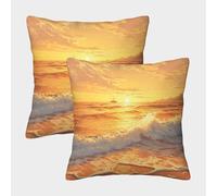 GAOYUCHUN 3D Printed Sunset on The Beach Throw Pillow Covers Throw Pillow Case Garden Cushion Super Soft Pack of 2 for Home Couch Sofa Decorative, Gifts 50x50cm