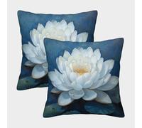 GAOYUCHUN 3D Printed White Lotus Flower Throw Pillow Covers Square Cushion Cover Decorative Super Soft Pack of 2 Home Decor for Sofa Bedroom 45x45cm