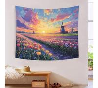 GAOYUCHUN Beautiful Windmill Flower Fields Tapestry Wall Hanging 3D Print Tapestries Home Decor Tapestry for Bedroom Room Decor Twin Bedspread 180cmx230cm