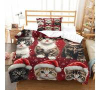 GAOYUCHUN Christmas Kitty Duvet Cover Sets 2 PCS Hotel Quality Quilt Cover Bedding Set Bed Covers with Pillowcases with Zipper Closure Ultra Soft Anti Allergic Microfiber Single（135x200cm）