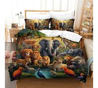 GAOYUCHUN Jungle Animals 3D Printed Quilt Cover 3 Pieces Bedding Set Soft Easy Care with Zipper Closure,Pillowcases for Teens And Adults King(220x240cm)