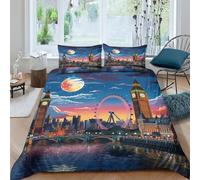 GAOYUCHUN London Cityscape Duvet Cover 3 PCS Hotel Quality Quilt Cover Bedding Set Bed Covers with Pillowcases with Zipper Closure Ultra Soft Hypoallergenic Microfiber Double(200x200cm)