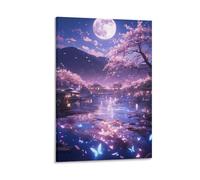 GAOYUCHUN Moon Is Shining Brightly Canvas for Home Decor Modern Bathroom Office for Bathroom Living Room Bedroom Canvas Wall Art Ready to Hang 16x24inch(40x60cm)