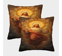 GAOYUCHUN Mythical Jesus Cushion Cover 2 Pack Soft Decorative Machine Washable Pillowcases Square Cushions with Invisible Zipper Cushion Covers for Outdoor Home Bed Decor Throw Pillow Cases 50x50cm