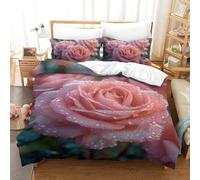 GAOYUCHUN Pink Rose 3Pcs Bedding Set Printed Quilt Cover,3D Duvet Cover for Boys Adult, Microfibre, with Pillowcases Easy Care Microfiber Comforter Cover Hidden Zipper Single(140x200cm)