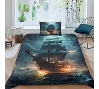 GAOYUCHUN Pirate Ship Duvet Cover Sets 3 PCS Hotel Quality Quilt Cover Bedding Sets Bed Covers with Pillowcases with Zipper Closure Breathable Stylish Comforter Single（135x200cm）