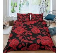 GAOYUCHUN Red Rose Flower 3D Printed Duvet Cover Set 3 Pcs Bedding Set,Soft,Pillowcases, Quilt Cover Easy Care Anti-Allergic And Smooth for Kid Teens Boys And Girls Man Double（200x200cm）
