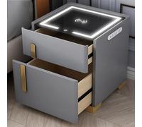 GAOzhenq Smart Bedside Table with LED Light, Wireless Charging Station, USB Ports, 2-Drawer Storage Nightstand, Modern Light Gray Side Table for Bedroom Decor & Convenience