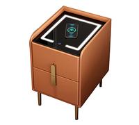 GAOzhenq Smart Nightstand with Wireless Charging, 3-Color LED Light, Night Stand with Drawers, Modern Design, Compact Size 40cm, Orange Color, Bedroom Furniture Upgrade