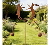 GAP GARDEN PRODUCTS - Boxing Hares Double Ball Wind Rocker/Spinner supplied bare metal that can be painted or left to age over time to give a rustic patina finish