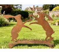 GAP GARDEN PRODUCTS Decorative Metal Boxing Hares On Grass Garden Silhouette (Rustic Patina finish)