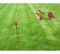 GAP GARDEN PRODUCTS - Solid Metal Rustic finish Garden Wind Spinner/Rocker with a Birds feeding design on a Single arm (Bare metal and will rust natuarally)