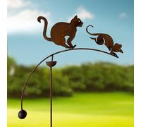 GAP GARDEN PRODUCTS - Solid Metal Rustic finish Garden Wind Spinner/Rocker with a Cat and Mouse design on a Single arm (Bare metal and will rust natuarally)