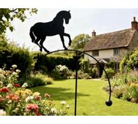 GAP GARDEN PRODUCTS - Solid Metal Rustic finish Garden Wind Spinner/Rocker with a Horse design on a Single arm (Bare metal and will rust natuarally)