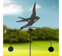 GAP GARDEN PRODUCTS - Solid Metal Rustic finish Garden Wind Spinner/Rocker with a Swallow design on a double arm rocker (Bare metal and will rust natuarally) Double