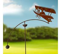 GAP GARDEN PRODUCTS - Solid Metal Rustic finish Garden Wind Spinner/Rocker with a Tiger Moth design on a Single arm (Bare metal and will rust natuarally)