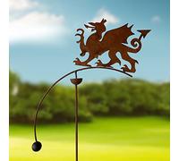 GAP GARDEN PRODUCTS - Solid Metal Rustic finish Garden Wind Spinner/Rocker with a Welsh Dragon design on a Single arm (Bare metal and will rust natuarally)
