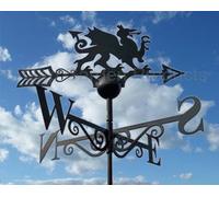 GAP GARDEN PRODUCTS - Welsh Dragon, Y Ddraig Goch, (Wales) Design Weathervane. Solid Metal Construction and Coated in a Durable Black Finish