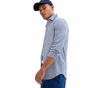 GAP Men's V-ls Slim Stretch Poplin Basic Button Down Shirt, Docksider Blue Gingham, Large