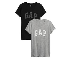 GAP Women's 2-Pack Classic Logo Tee T-Shirt, Heather Grey Black, S