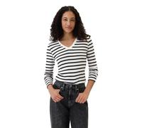 GAP Women's Long Sleeve Favorite V-Neck T-Shirt, White Black Stripe, S