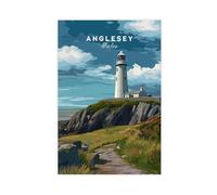 GAPAT Anglesey Lighthouse Print on Cliffs Coastal Path Wall Art Wales Seaside Landscape Nautical Home Decor Coastal Gift Canvas Poster Wall Art Paintings for Living Room Bedroom Decor