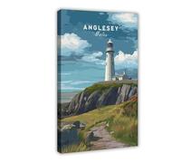 GAPAT Anglesey Lighthouse Print on Cliffs Coastal Path Wall Art Wales Seaside Landscape Nautical Home Decor Coastal Gift Canvas Poster Wall Art Paintings for Living Room Bedroom Decor