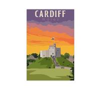 GAPAT Cardiff Poster Print Wales Welsh Travel Poster Cardiff Castle Wall Art Home Decor Gift Idea Art Canvas Poster Wall Art Paintings for Living Room Bedroom Decoration Yellow Unfra