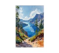 GAPAT Crater Lake National Park Watercolor Painting Travel Art Poster Canvas Poster Wall Art Paintings for Living Room Bedroom Decoration Unframe: 16x24inch(40x60cm)