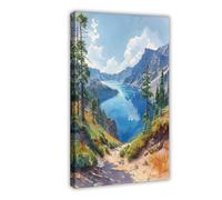 GAPAT Crater Lake National Park Watercolor Painting Travel Art Poster Canvas Poster Wall Art Paintings for Living Room Bedroom Decoration Frame: 12x18inch(30x45cm)