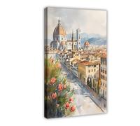 GAPAT Florence Cathedral Watercolor Print Italy Travel Poster Canvas Poster Wall Art Paintings for Living Room Bedroom Decoration Frame: 24x36inch(60x90cm)