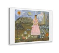 GAPAT Frida Kahlo Self Portrait on The Border With Mexico Print Gallery Wall Decor Canvas Poster Bedroom Office Room Decor Gift Yellow Frame 16x24inch