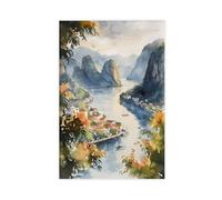 GAPAT Ha Long Bay Watercolor Painting Vietnam Travel Poster Canvas Poster Bedroom Office Room Decor Gift Unframe: 16x24inch(40x60cm)