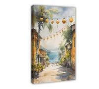 GAPAT Hoi An Vietnam Watercolor Painting Travel Art Print Canvas Poster Bedroom Office Room Decor Gift Frame: 12x18inch(30x45cm)
